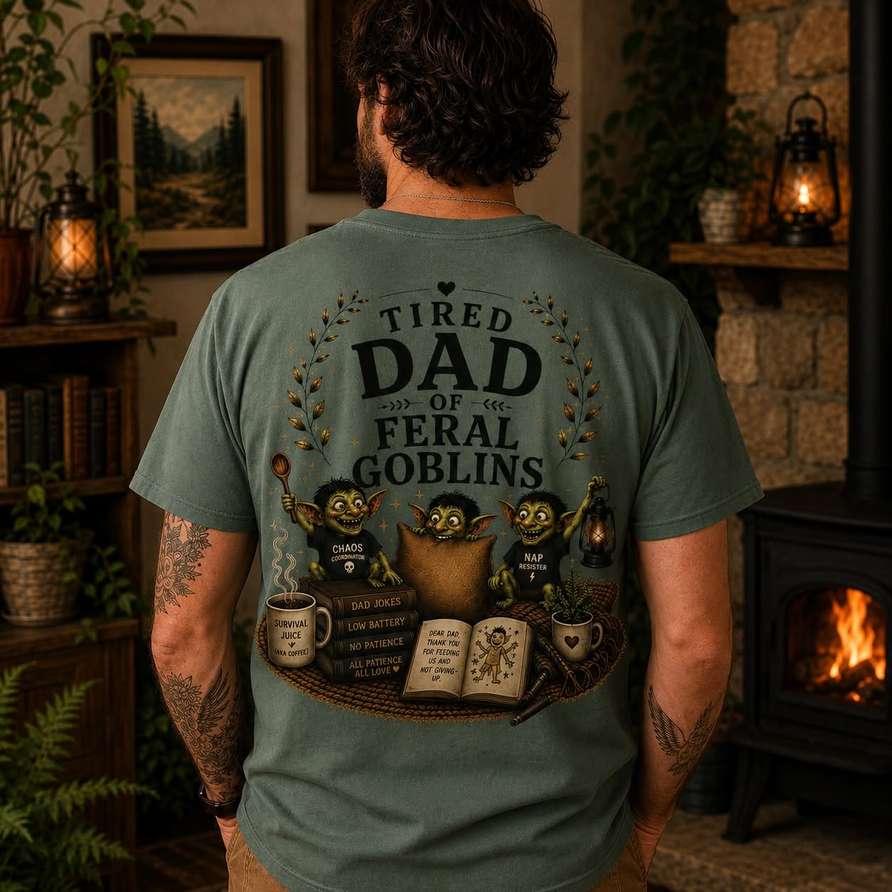 Tired Dad of Feral Goblins Funny Tee