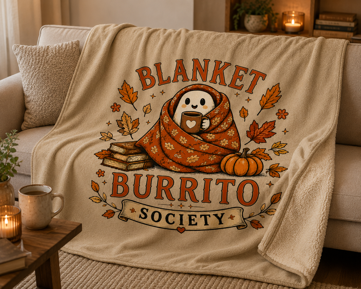 Blanket Burrito Society Heavy Duty Fall Sherpa Throw Blanket