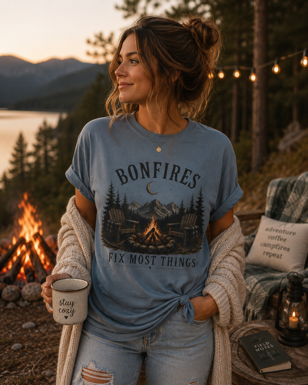 Bonfires Fix Most Things Cozy Unisex Fall Tee