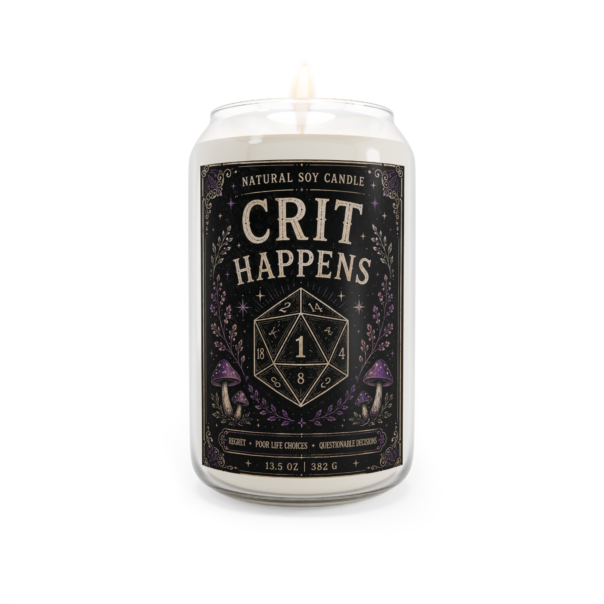 Crit Happens Soy Candle — Scented 13.75oz Gamer D20 Candle