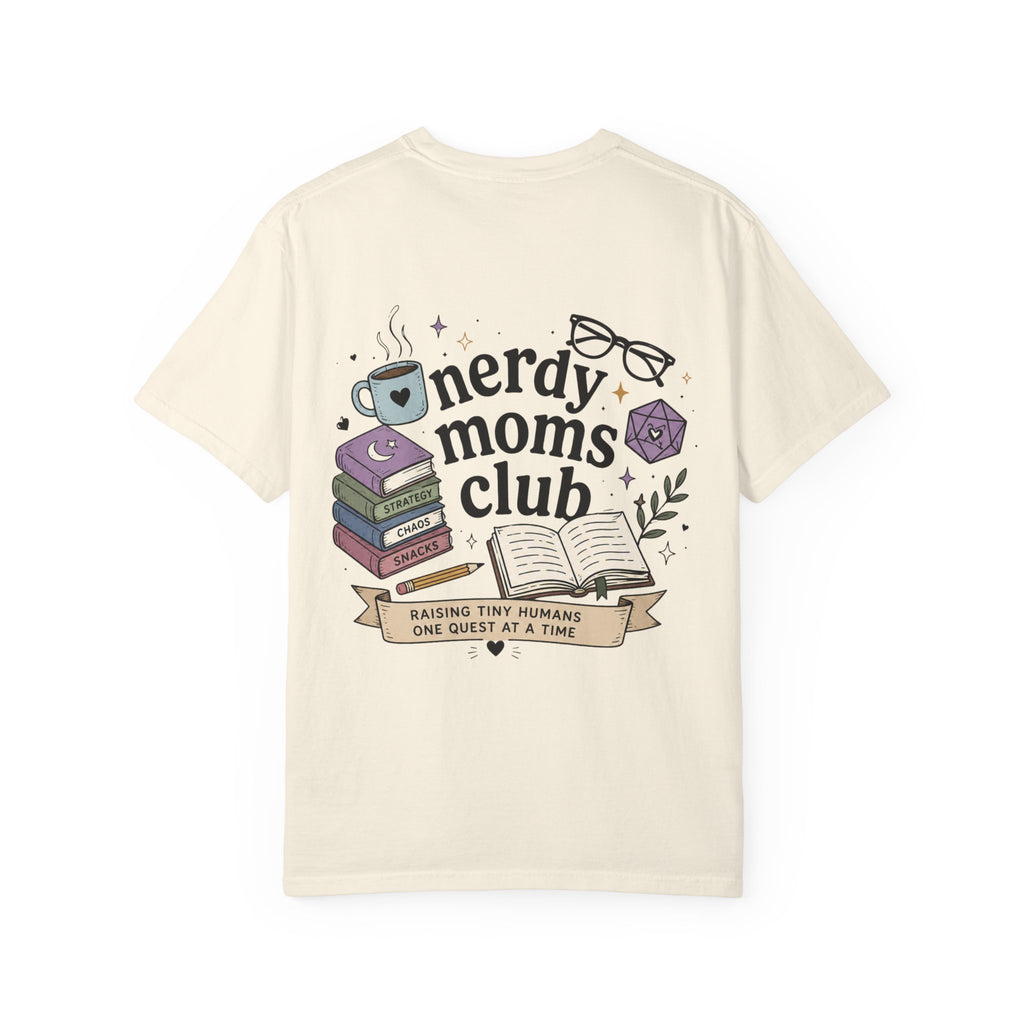 Colorful Nerdy Moms Club T-Shirt — Graphic "Raising Tiny Humans One Quest at a Time" Tee