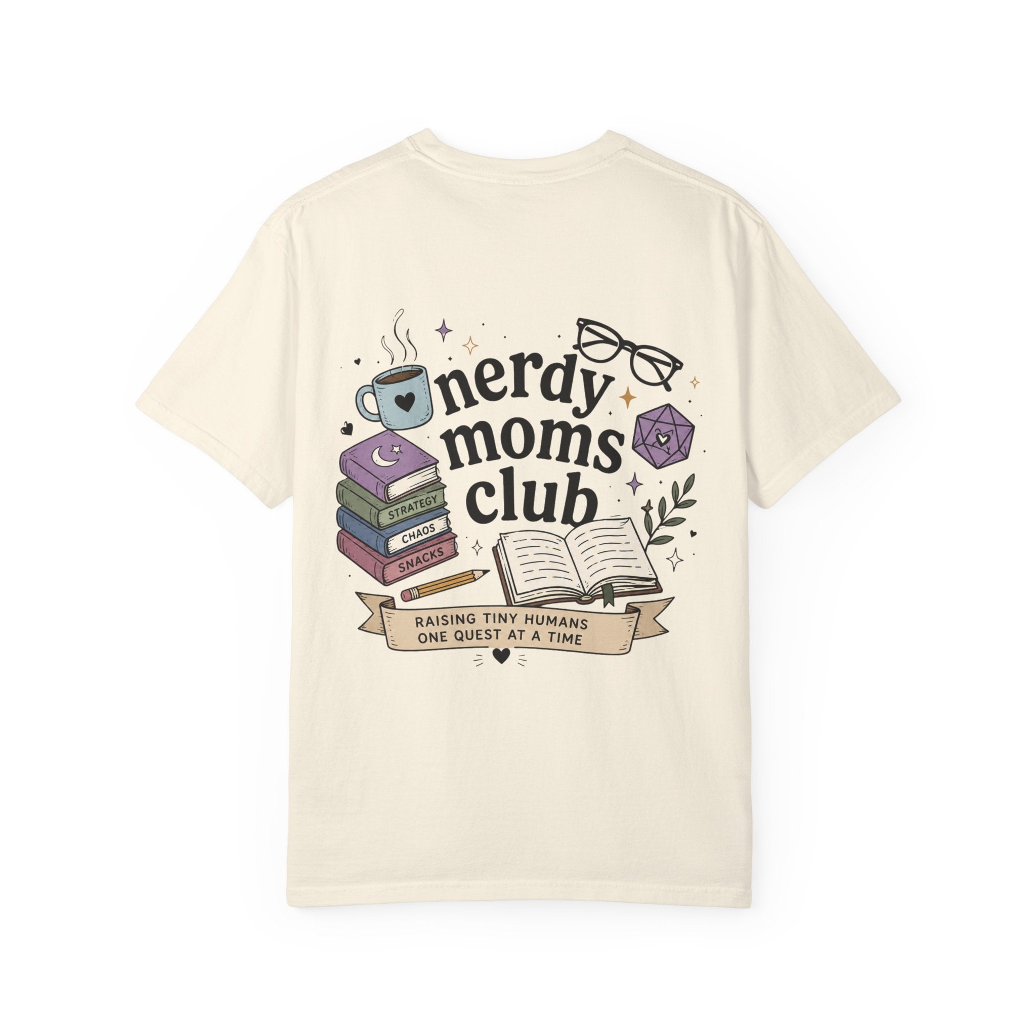 Colorful Nerdy Moms Club T-Shirt — Graphic "Raising Tiny Humans One Quest at a Time" Tee