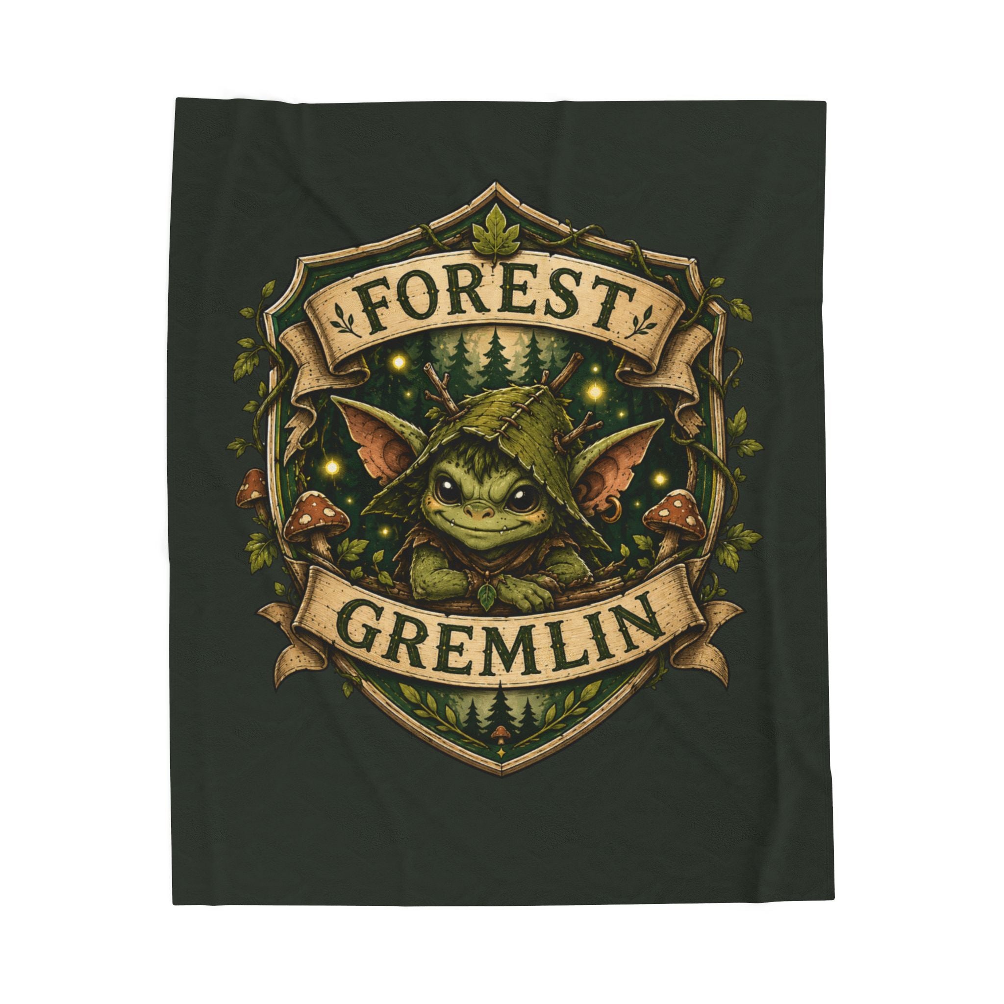 Forest Gremlin Velveteen Plush Blanket — Cute Woodland Creature Throw
