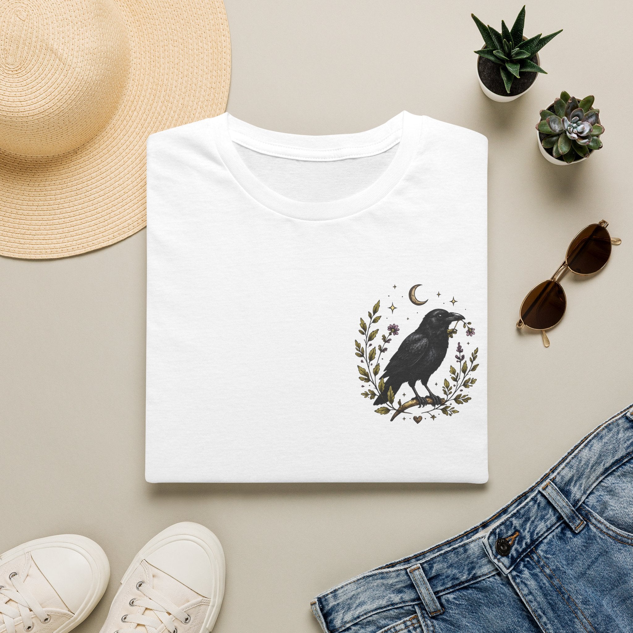 Raven Moon Tee — Minimal Vintage Crow Graphic T-Shirt