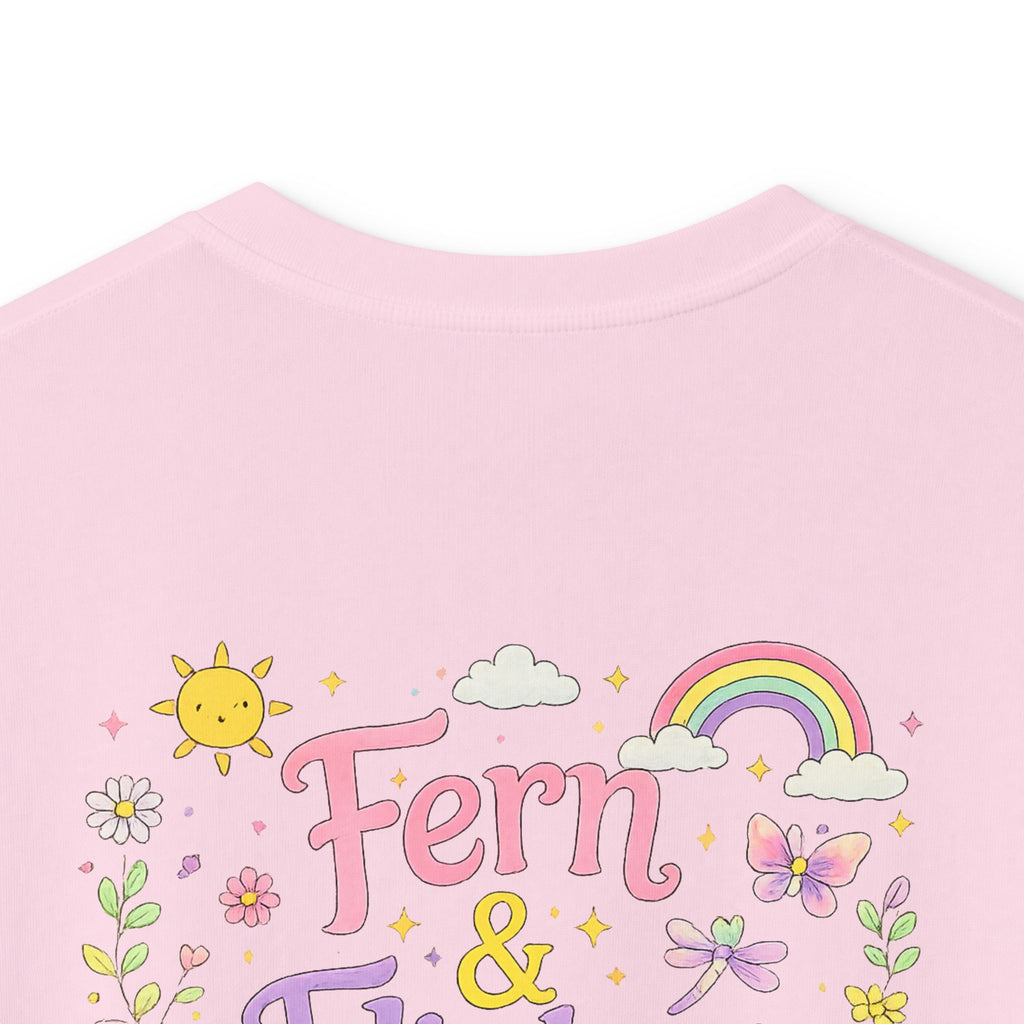 Kids Tee - "Fern & Flicker" Camping Nature Graphic Tee for Girls (Pastel Adventure, Deer & Campfire)