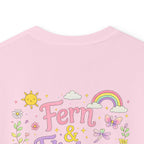 Kids Tee - "Fern & Flicker" Camping Nature Graphic Tee for Girls (Pastel Adventure, Deer & Campfire)