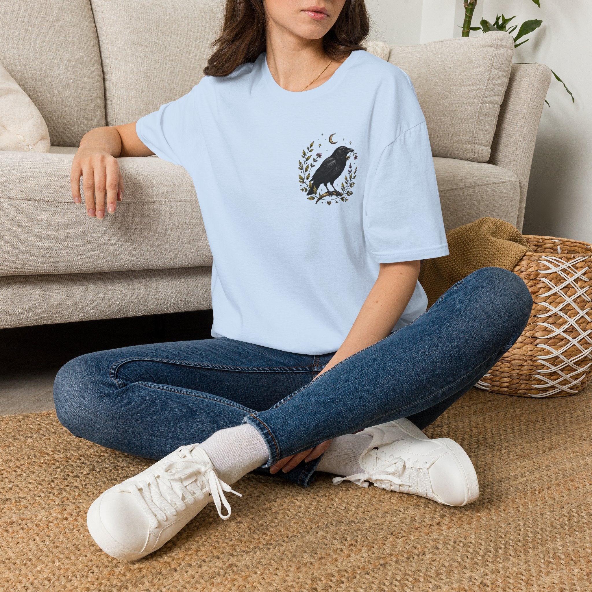 Raven Moon Tee — Minimal Vintage Crow Graphic T-Shirt