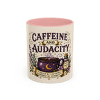 Caffeine and Audacity Coffee Mug — 11/15oz Accent Ceramic Mug (witchy, floral coffee design)