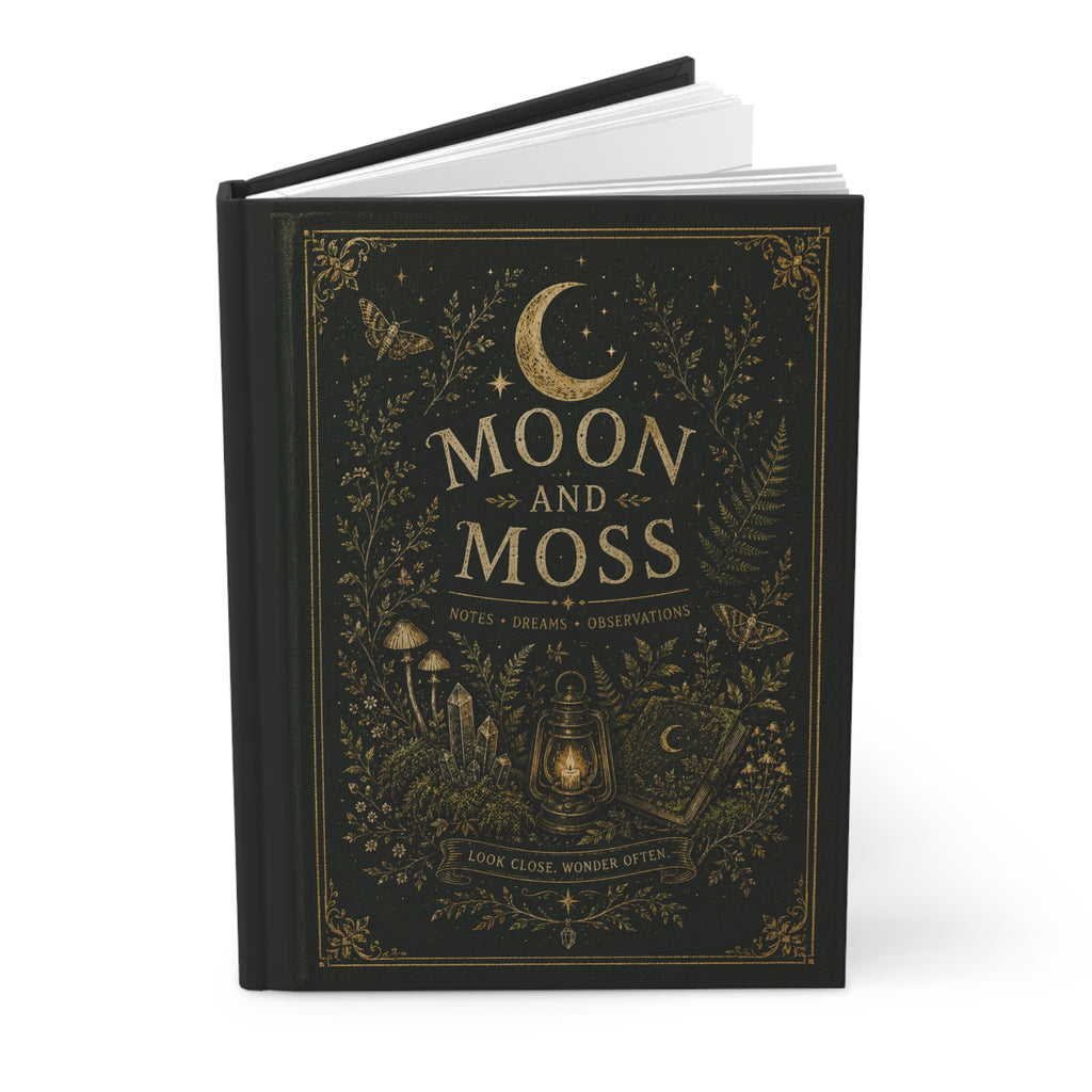 Moon & Moss Hardcover Journal — Botanical Moonlight Notebook for Dreams, Notes & Observations