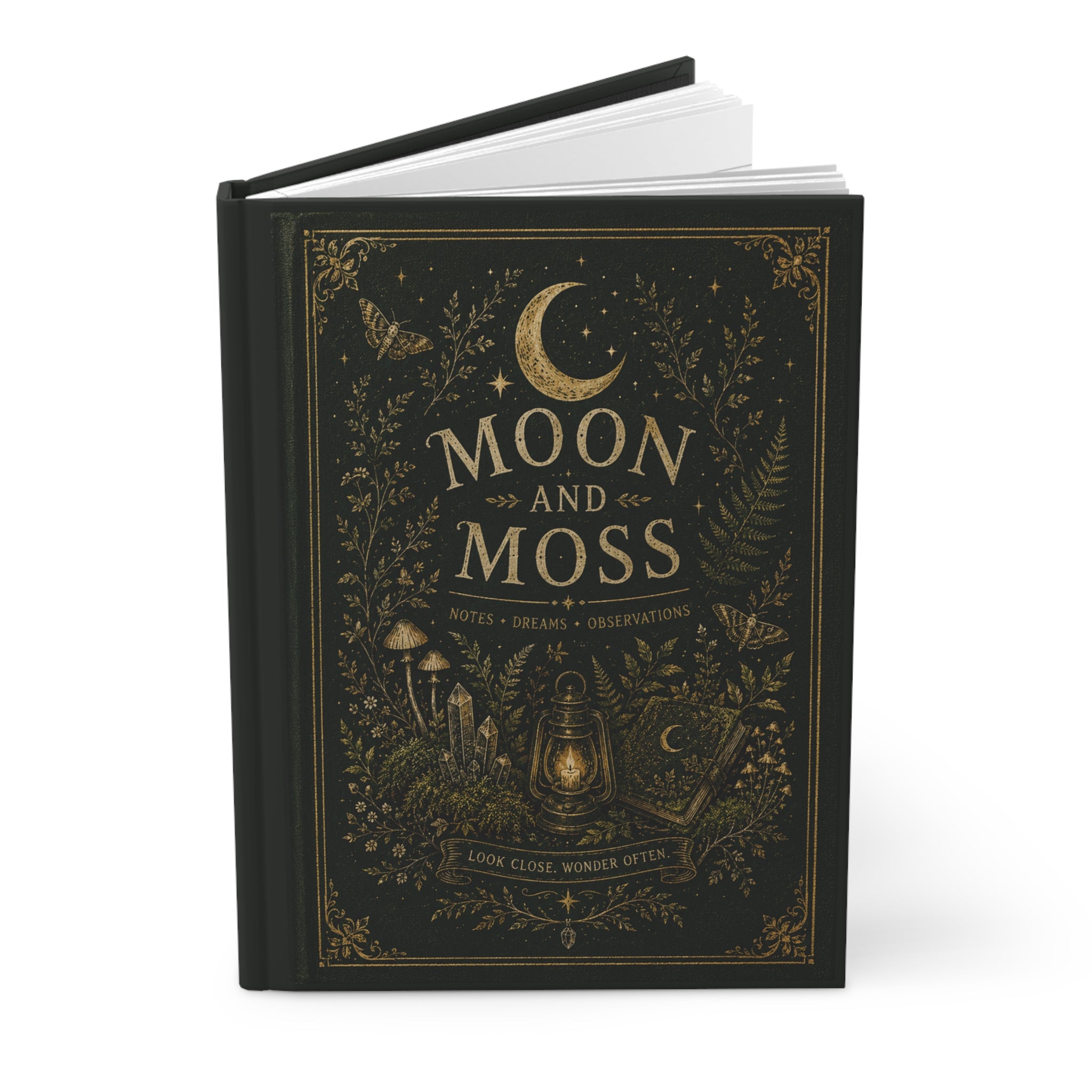 Moon & Moss Hardcover Journal — Botanical Moonlight Notebook for Dreams, Notes & Observations