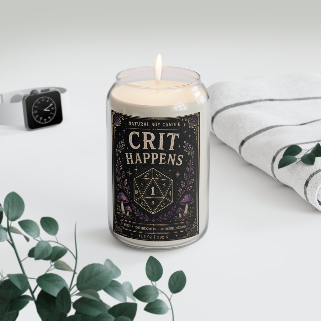 Crit Happens Soy Candle — Scented 13.75oz Gamer D20 Candle