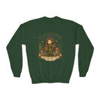 Youth Girls Mushroom Forager Crewneck Sweatshirt – Cute Woodland Kids Pullover