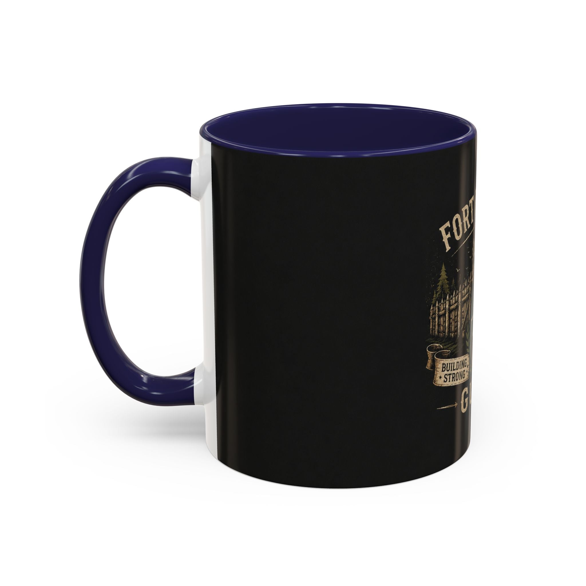 Fort Builders Guild Coffee Mug — Rustic Gamer Fort-Building Design (11oz)