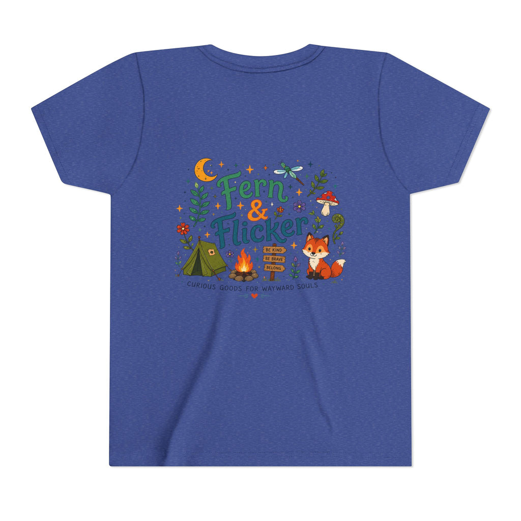 Fern & Flicker Camping Graphic Shirt (Cute Fox, Tent & Campfire Kids Tee)
