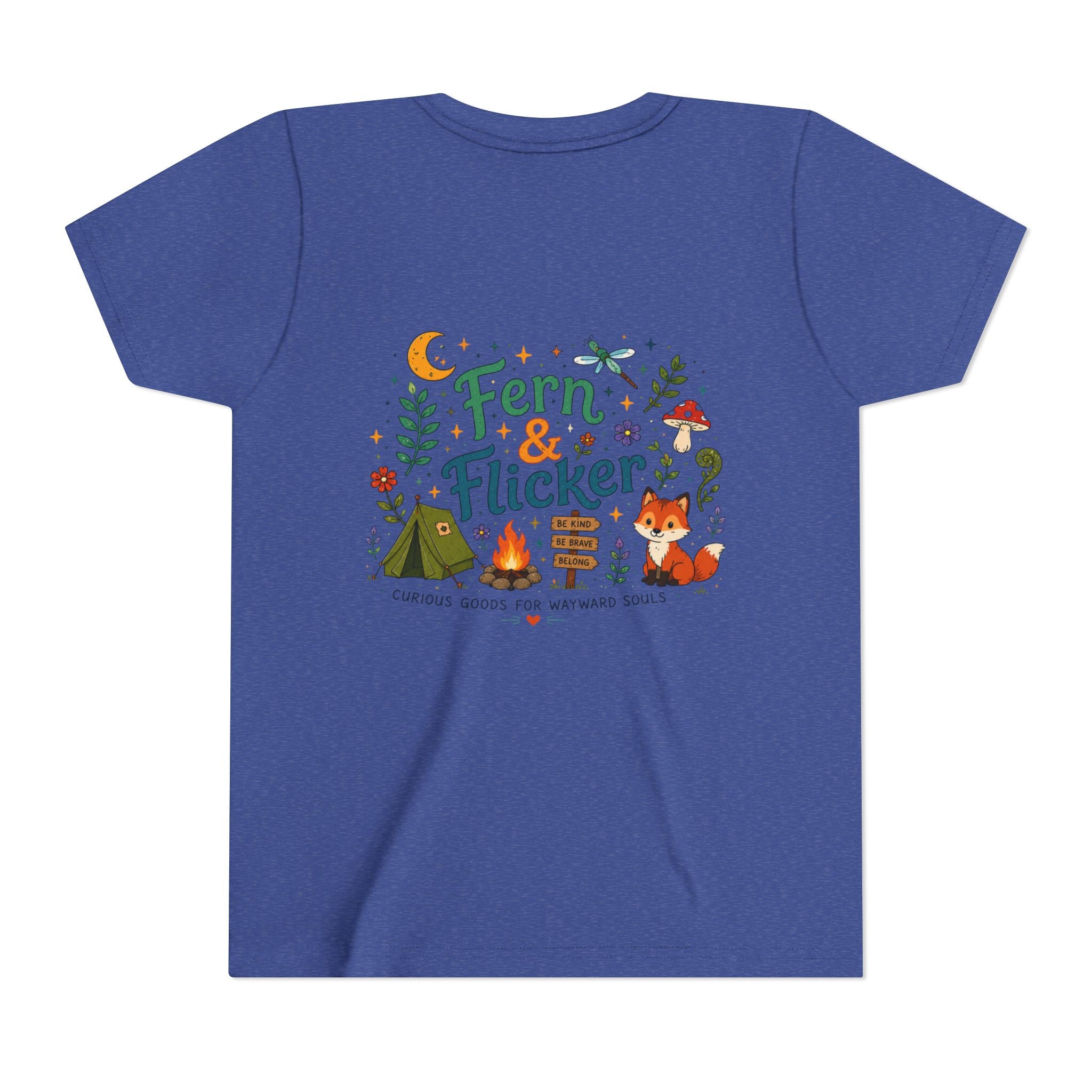 Fern & Flicker Camping Graphic Shirt (Cute Fox, Tent & Campfire Kids Tee)