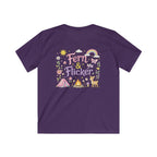 Kids Tee - "Fern & Flicker" Camping Nature Graphic Tee for Girls (Pastel Adventure, Deer & Campfire)
