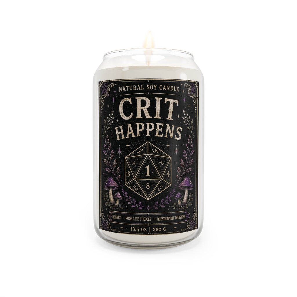 Crit Happens Soy Candle — Scented 13.75oz Gamer D20 Candle