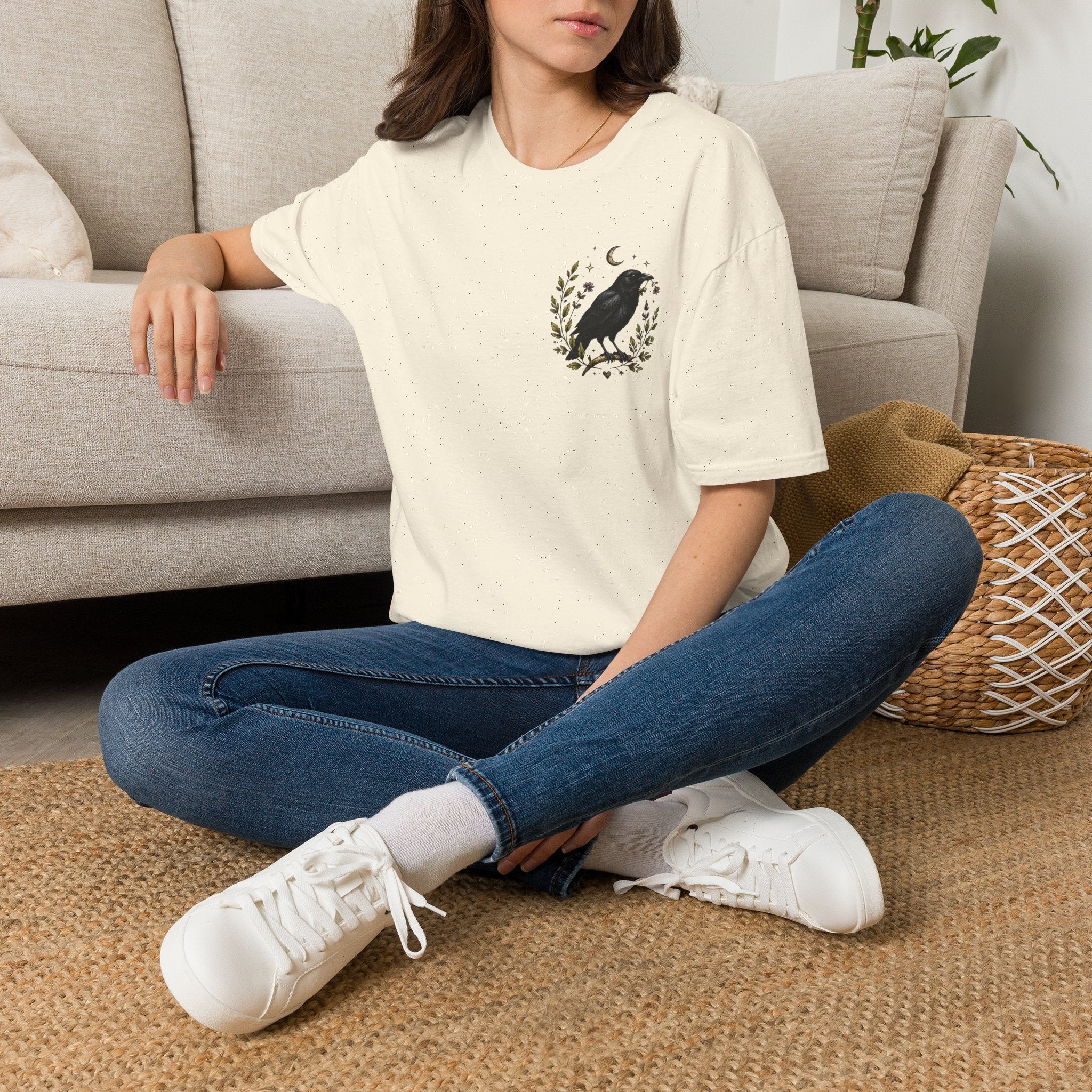 Raven Moon Tee — Minimal Vintage Crow Graphic T-Shirt